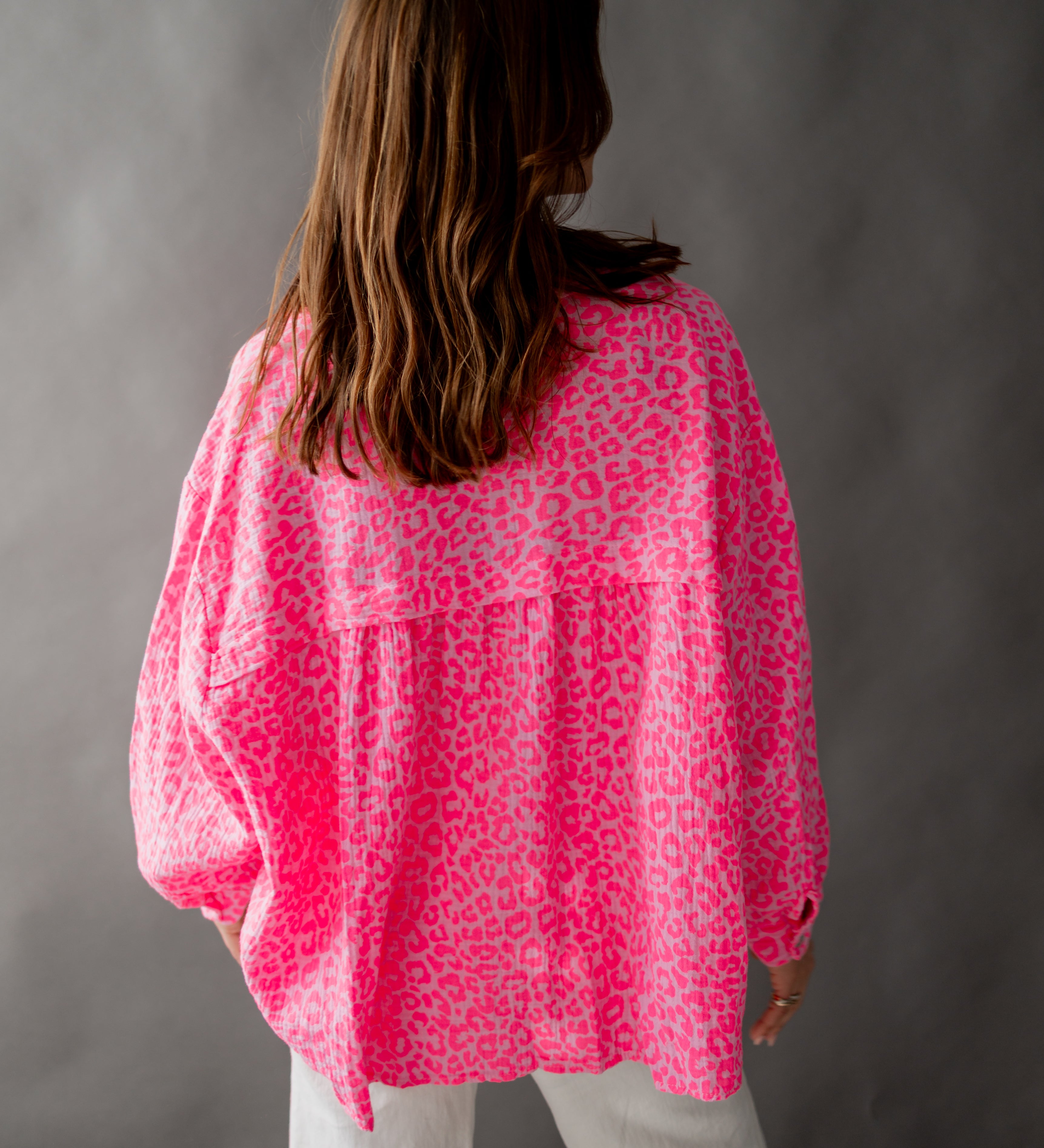 KURZE LEO MUSSELINBLUSE "PINK LEO"