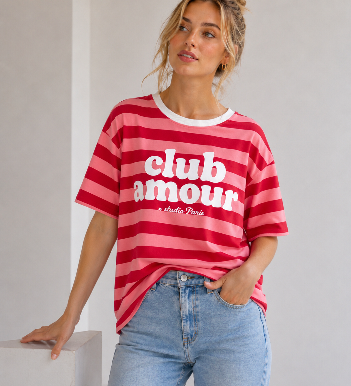 GESTREIFTES STATEMENT SHIRT "CLUB AMOUR"