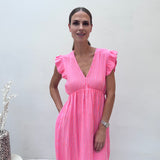 MAXI MUSSELINKLEID „FLAMINGO LOVE"