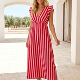 MAXI MUSSELINKLEID „STRAWBERRY STRIPE“