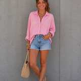 KURZE OVERSIZE MUSSELINBLUSE „PURE“