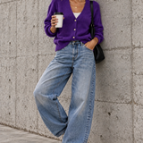 STRICKJACKE MIT V-AUSSCHNITT „PURPLE“