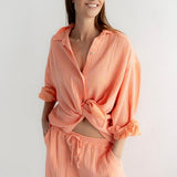 GESTREIFTE MUSSELINHOSE „PEACH“