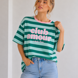 GESTREIFTES STATEMENT SHIRT "CLUB AMOUR"