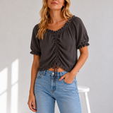 GERAFFTE MUSSELINBLUSE „MILA“