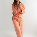 GESTREIFTE MUSSELINHOSE „PEACH“