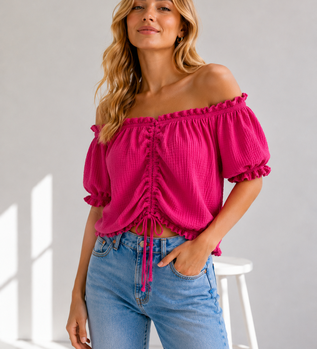 GERAFFTE MUSSELINBLUSE „MILA“