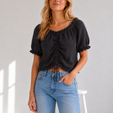 GERAFFTE MUSSELINBLUSE „MILA“