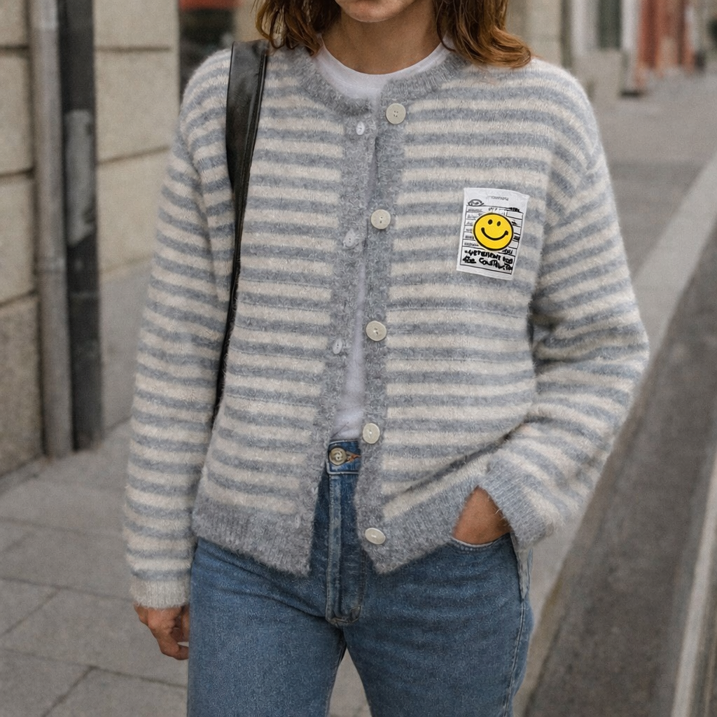 GESTREIFTER CARDIGAN "SMILEY"