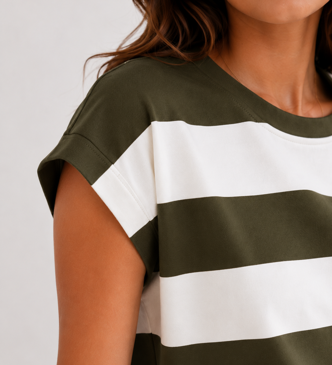 CAP SLEEVE BUTTERSTOFF STREIFENSHIRT