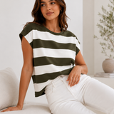CAP SLEEVE BUTTERSTOFF STREIFENSHIRT
