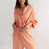 GESTREIFTE MUSSELINHOSE „PEACH“