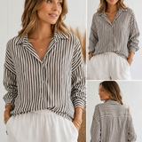 KURZE GESTREIFTE MUSSELINBLUSE IN SCHOKO/WEISS 🤎