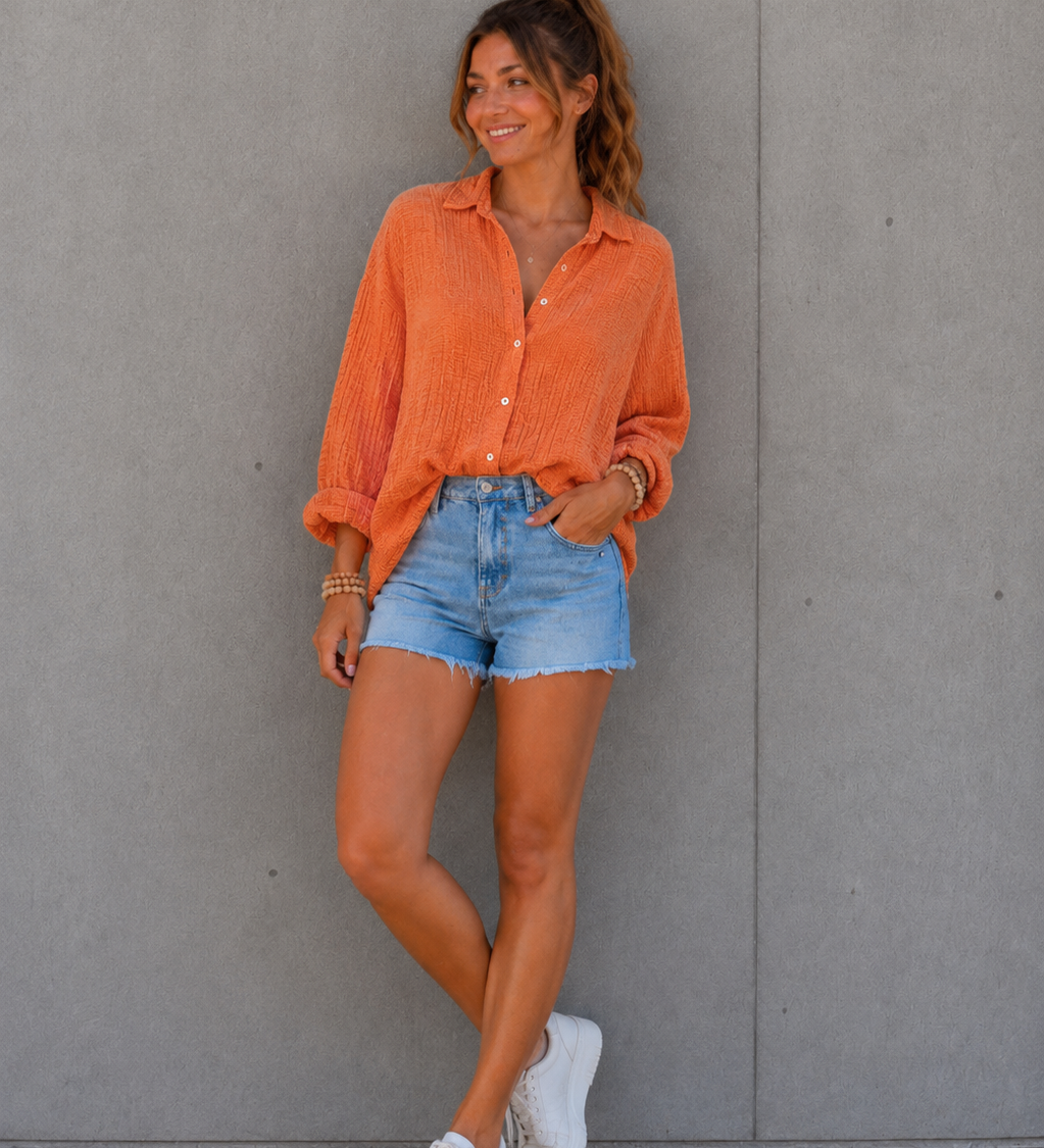 KURZE OVERSIZE MUSSELINBLUSE „PURE“