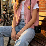 ÄRMELLOSE STRICKWESTE "SMILEY"